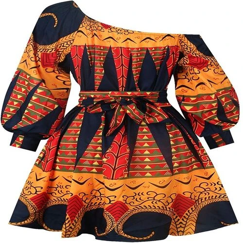 Robe africaine à manches longues pour femme - Épaules dénudées - Style rétro - R