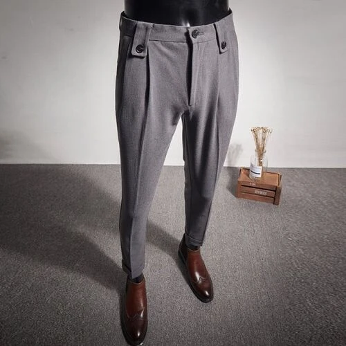 Wiaofellas Business Dress Pants Fashion Folds Casual Slim
